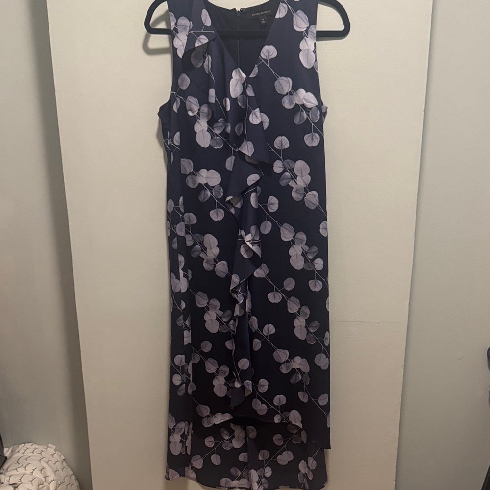 Banana Republic Navy Floral High-Low Ruffle Dress